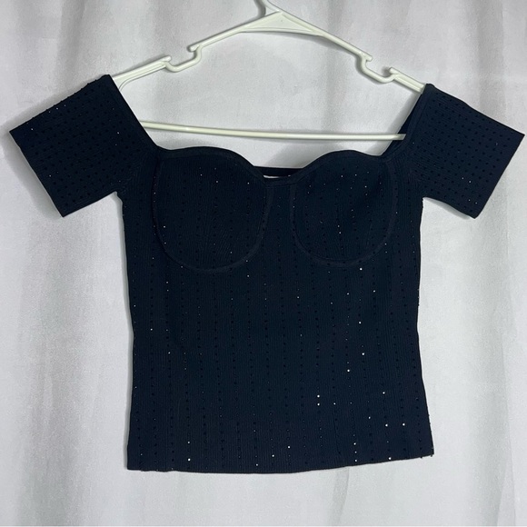 H&M Ribbed Off-the-shoulder Top Sweetheart Neckline Black Top Women’s Size Small - Picture 7 of 10